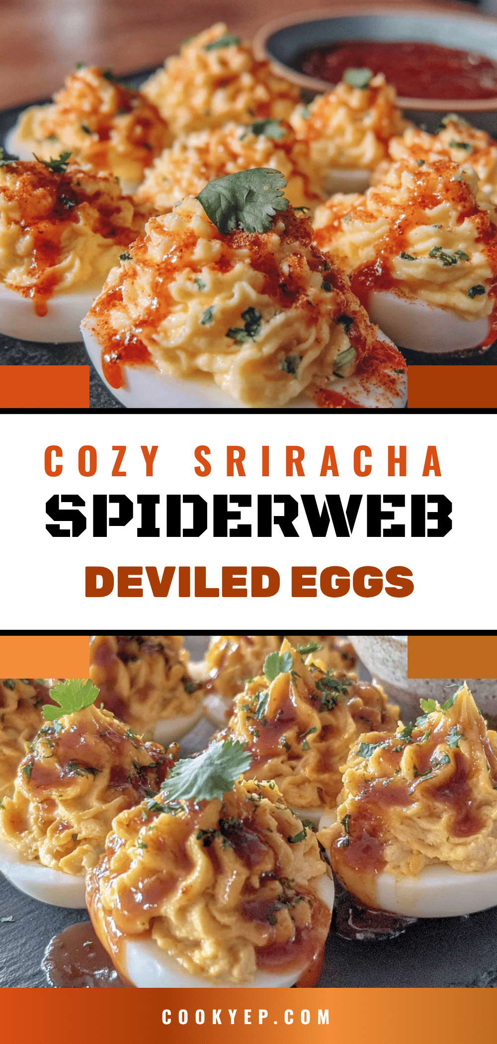 Sriracha spiderweb deviled eggs recipe